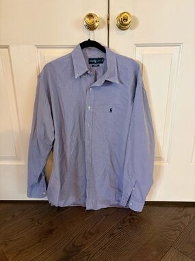 Ralph Lauren Light Blue Mini-Check Gingham Button-Down Dress Shirt